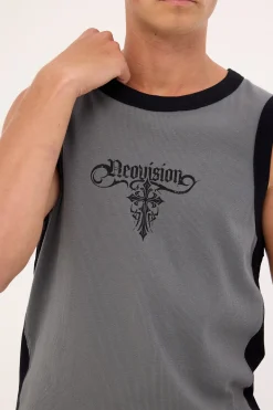Tusk Panelled Bound High Neck Tank Dark Grey