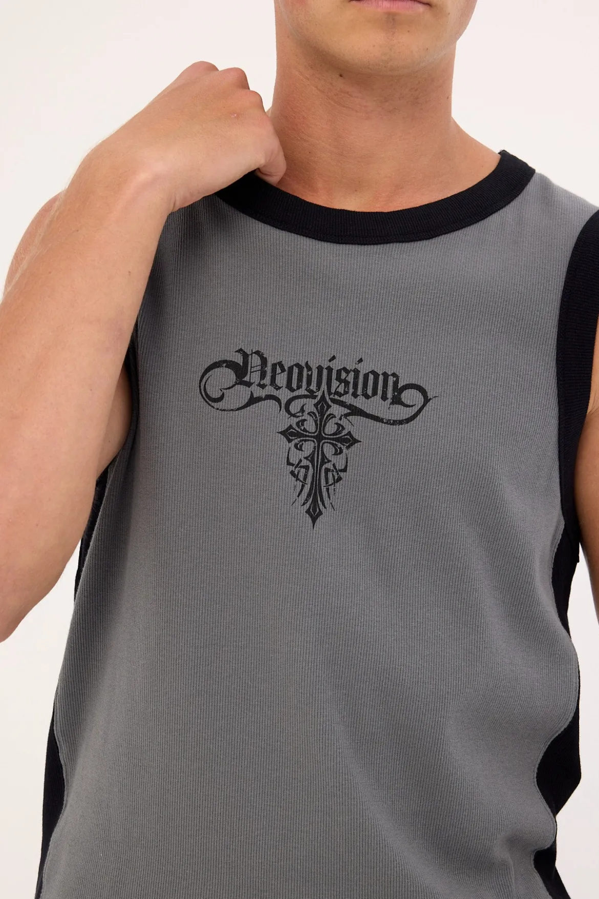 Tusk Panelled Bound High Neck Tank Dark Grey