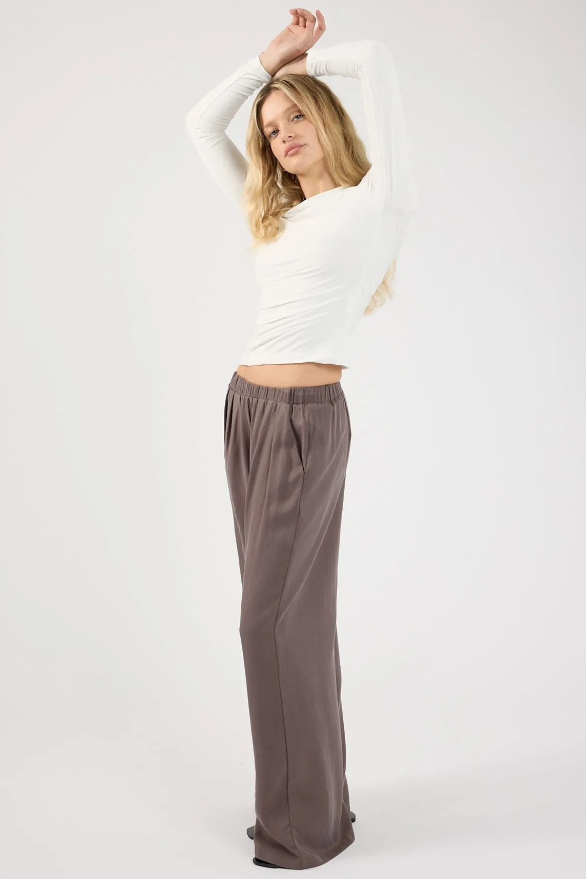 Twilight Elastic Wide Leg Pants Charcoal