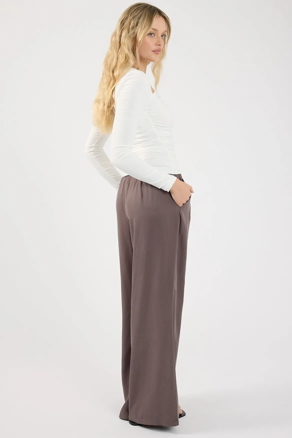 Twilight Elastic Wide Leg Pants Charcoal