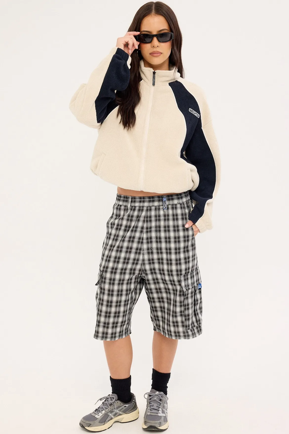 Two Tides Zip Through Sherpa Fleece Egret/Navy Blue