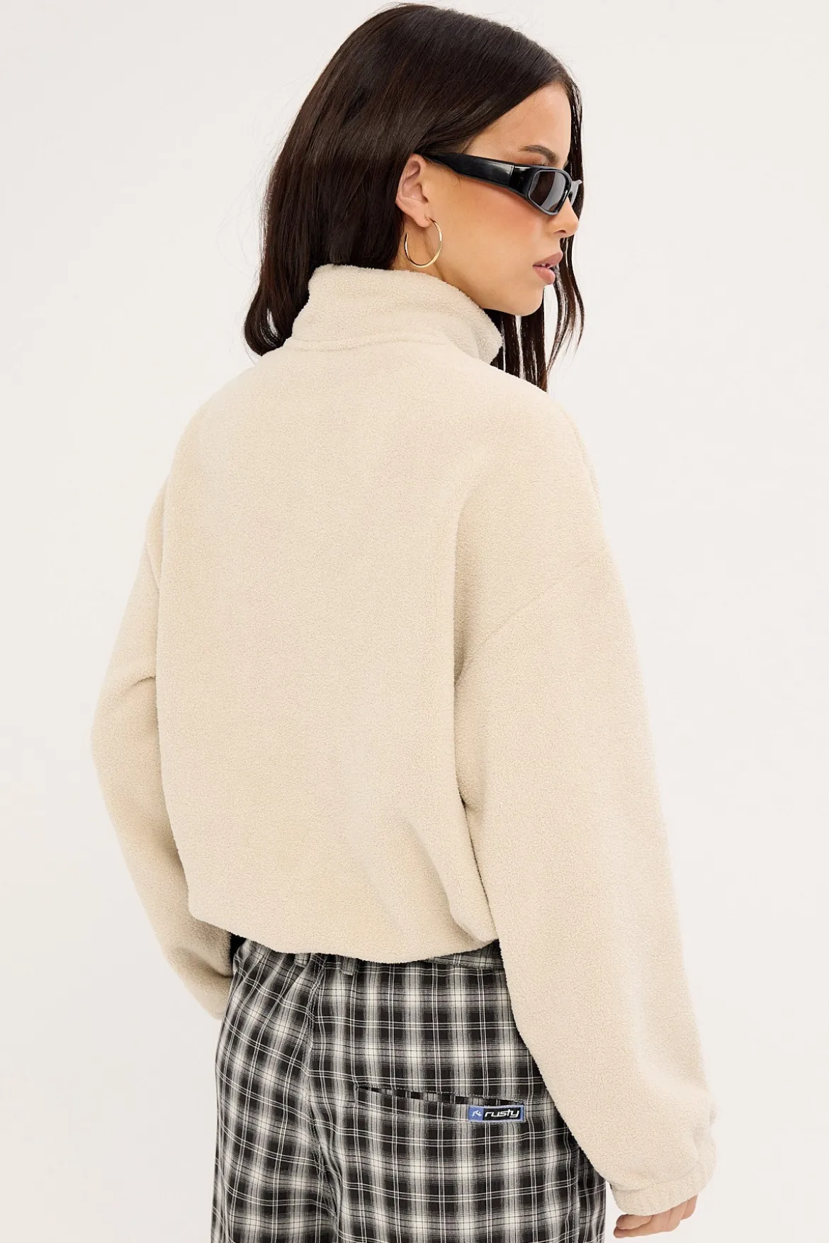 Two Tides Zip Through Sherpa Fleece Egret/Navy Blue