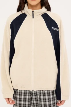 Two Tides Zip Through Sherpa Fleece Egret/Navy Blue
