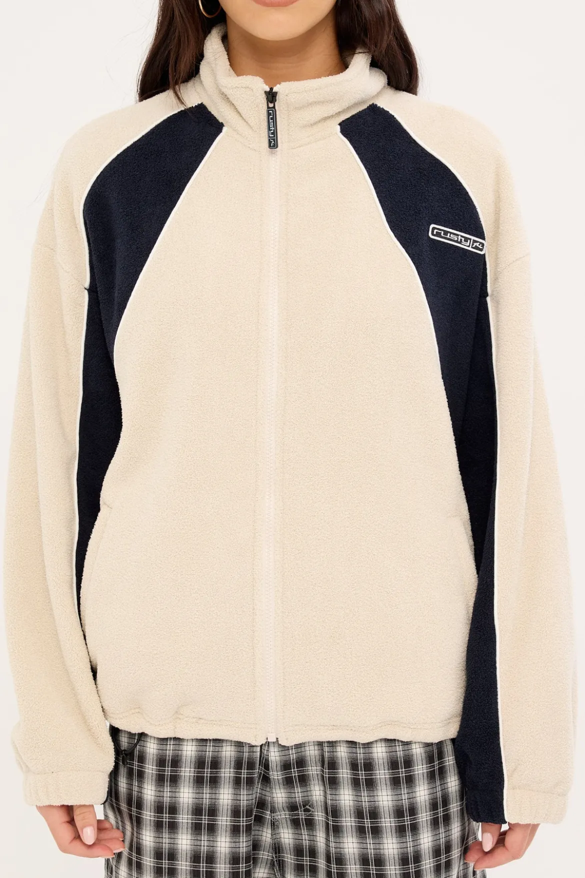 Two Tides Zip Through Sherpa Fleece Egret/Navy Blue