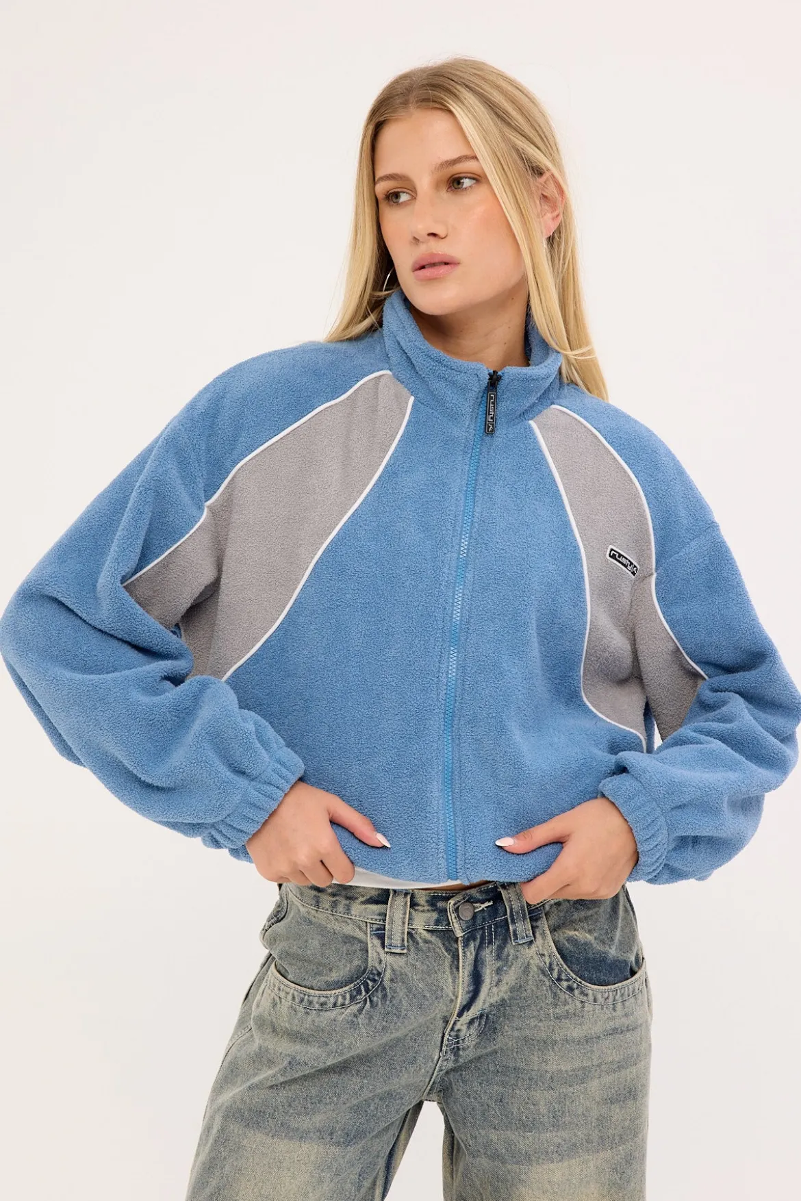 Two Tides Zip Through Sherpa Fleece Blue/Grey