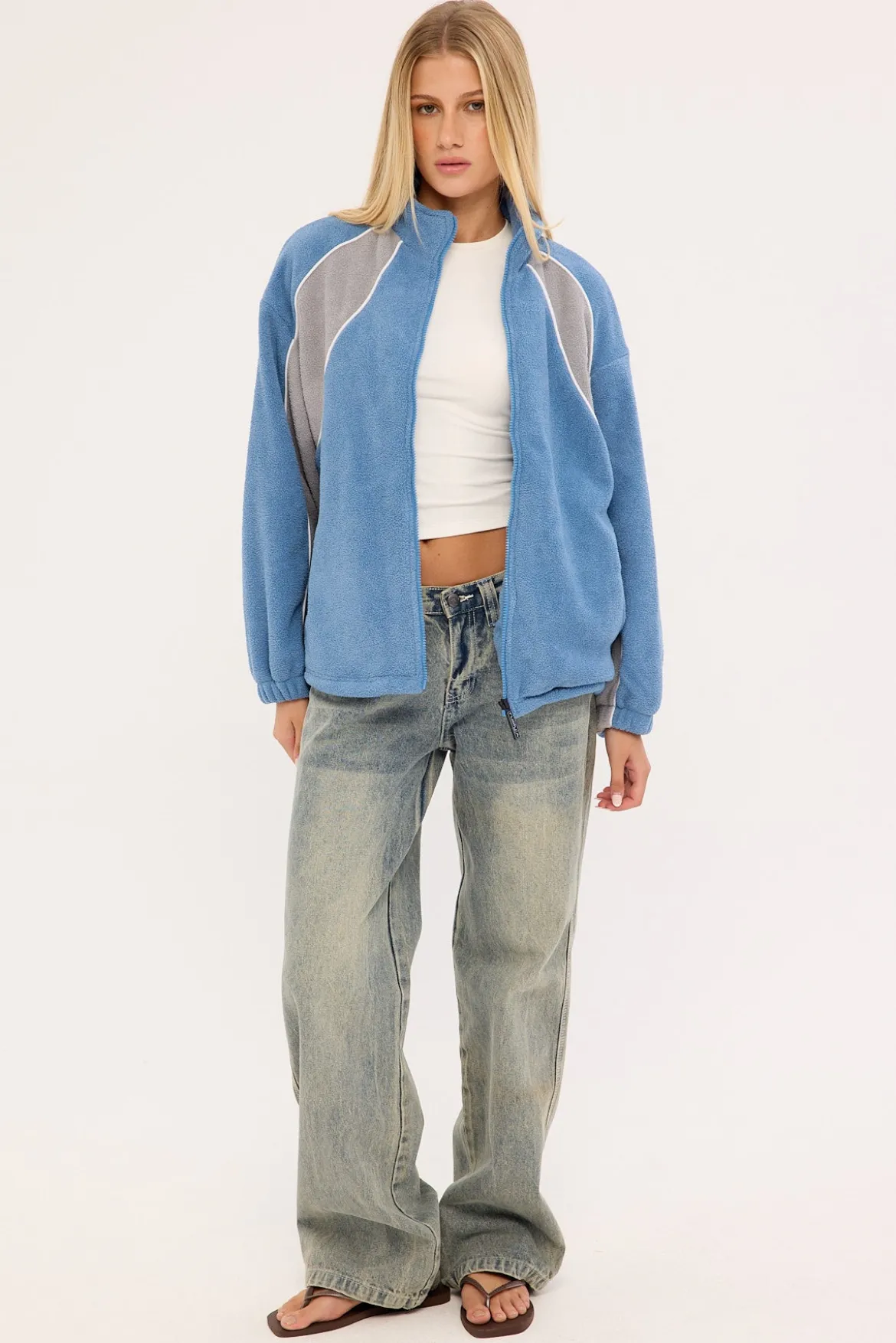 Two Tides Zip Through Sherpa Fleece Blue/Grey