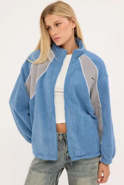 Two Tides Zip Through Sherpa Fleece Blue/Grey