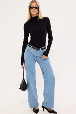 Tyler Mock Neck Long Sleeve Bodysuit Black