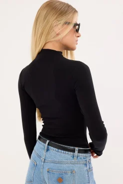 Tyler Mock Neck Long Sleeve Bodysuit Black