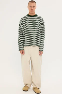 Ultrix Heavyweight Cropped Long Sleeve Tee Dark Green Stripe