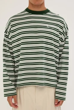 Ultrix Heavyweight Cropped Long Sleeve Tee Dark Green Stripe