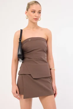 Uma Buckle Mid Rise Skort Taupe