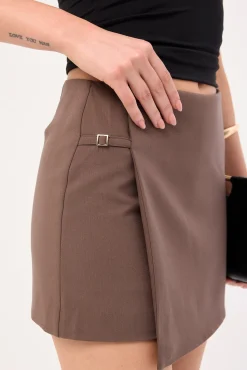 Uma Buckle Mid Rise Skort Taupe