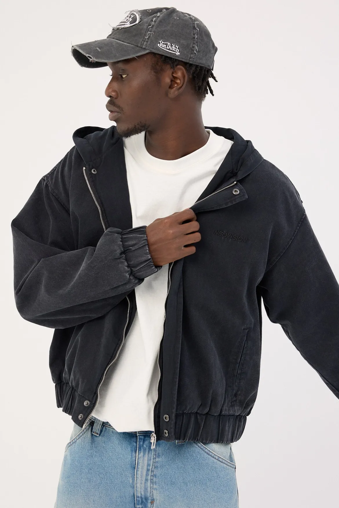 Unknown Hooded Bomber Jacket Washed Black