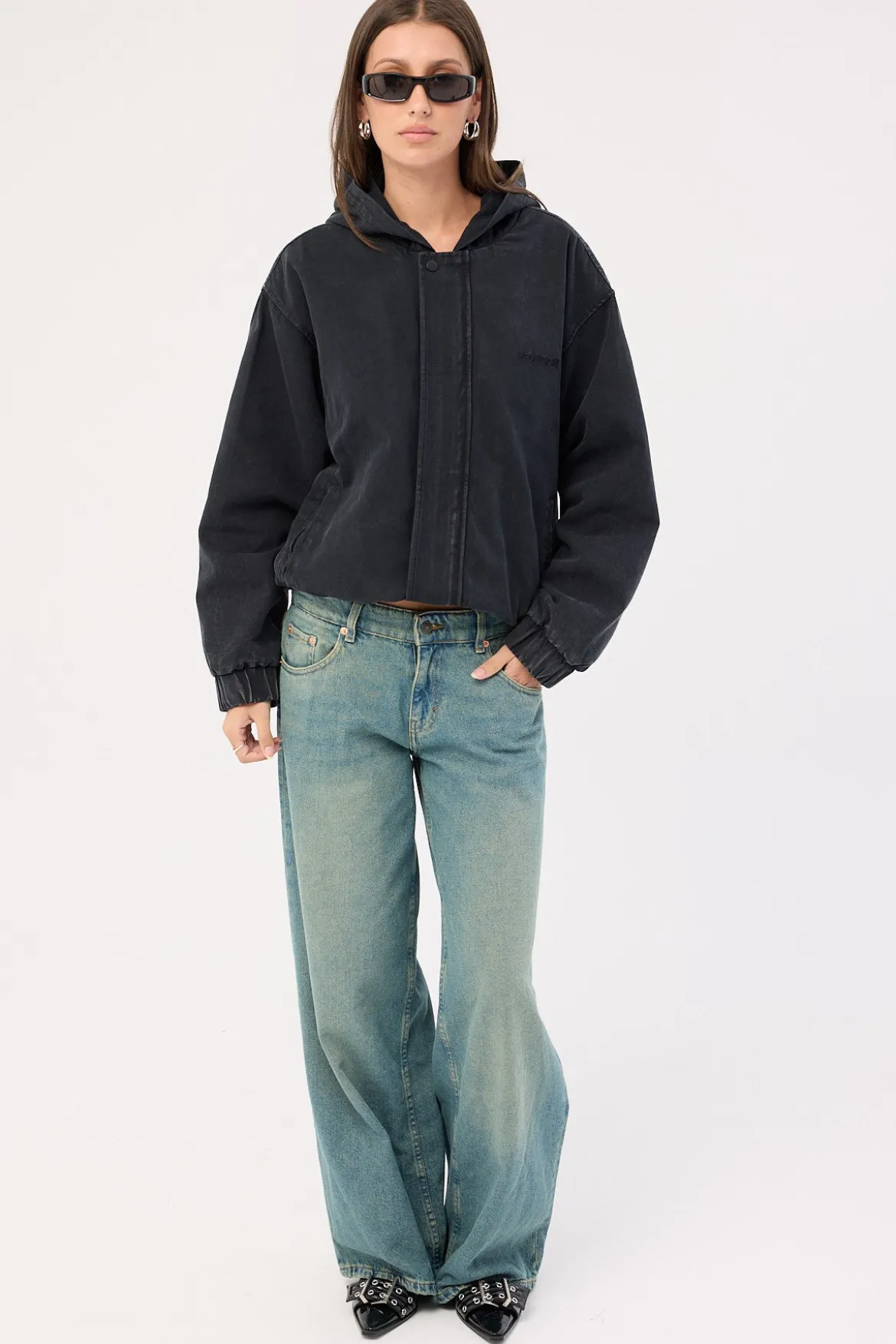 Unknown Hooded Bomber Jacket Washed Black