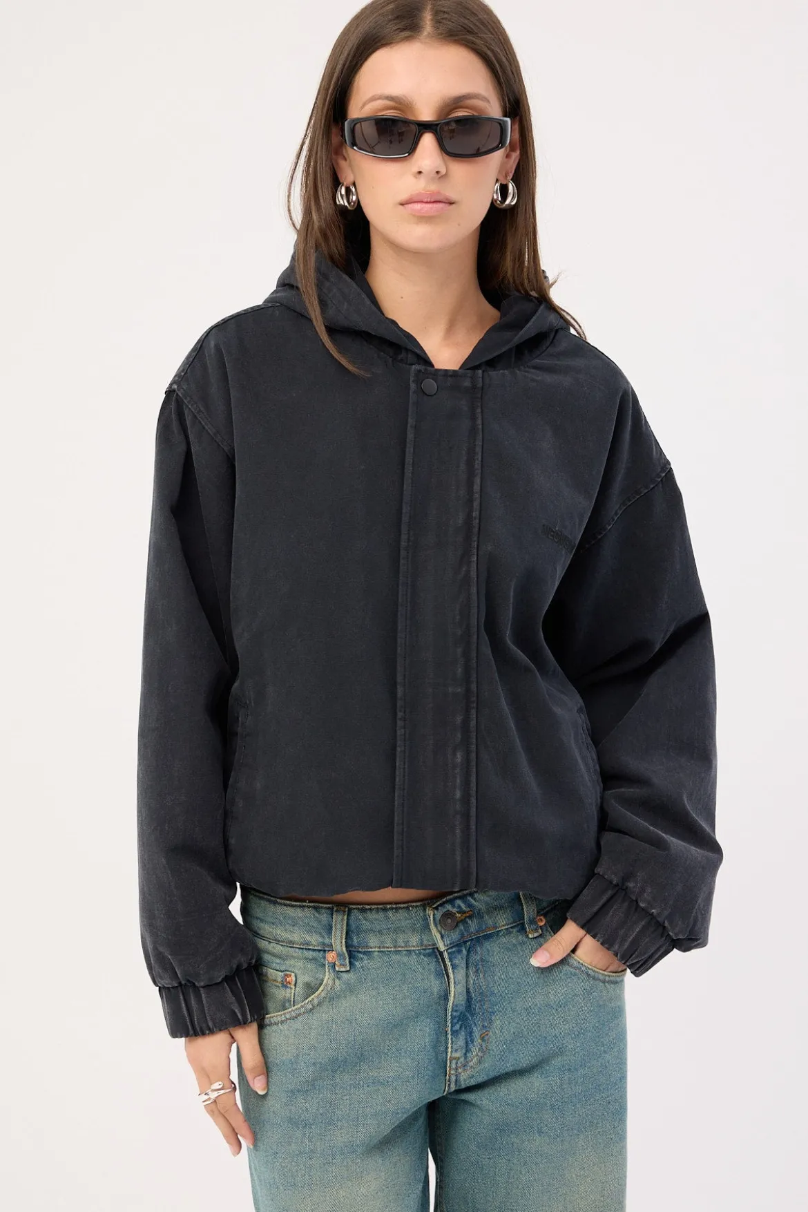Unknown Hooded Bomber Jacket Washed Black