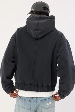 Unknown Hooded Bomber Jacket Washed Black