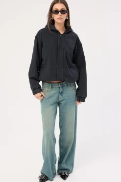 Unknown Hooded Bomber Jacket Washed Black