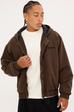 Unknown Hooded Bomber Jacket Washed Brown