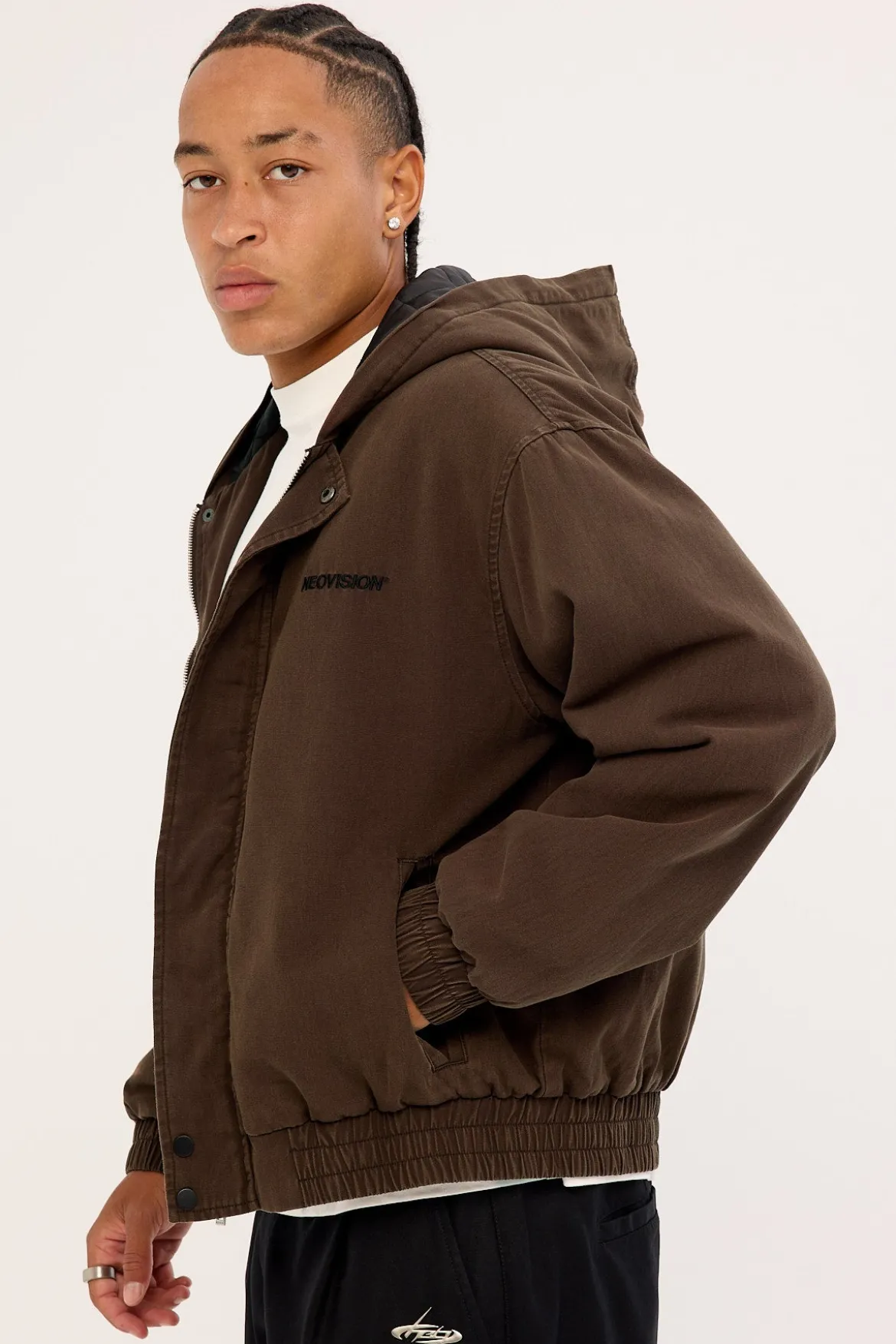 Unknown Hooded Bomber Jacket Washed Brown