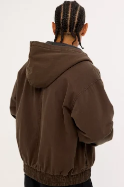 Unknown Hooded Bomber Jacket Washed Brown