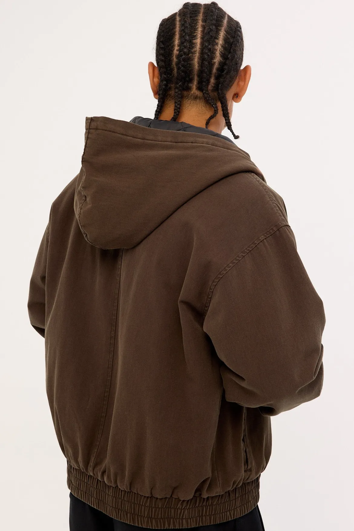 Unknown Hooded Bomber Jacket Washed Brown