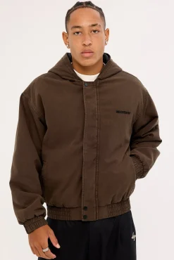 Unknown Hooded Bomber Jacket Washed Brown