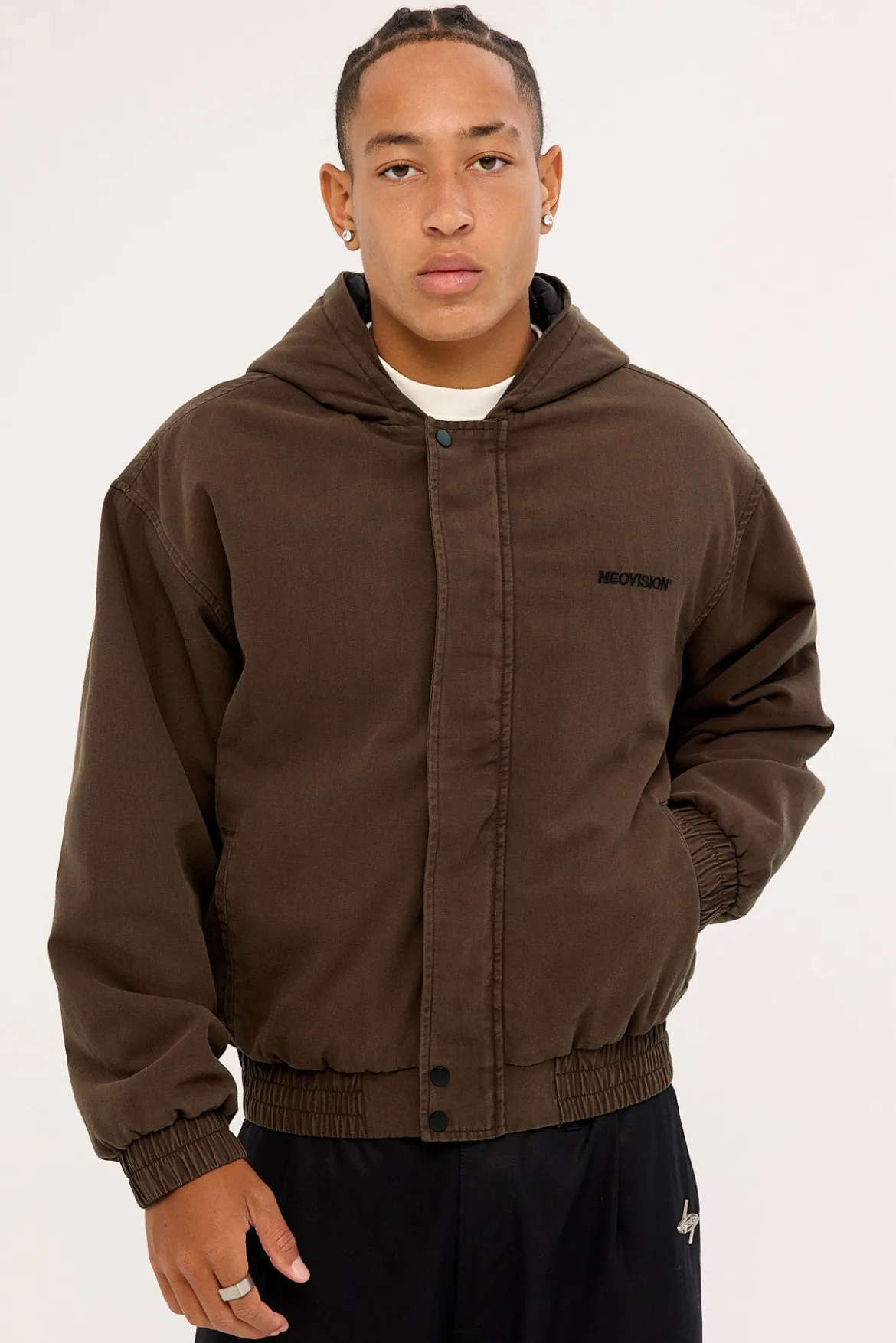 Unknown Hooded Bomber Jacket Washed Brown