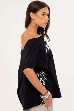Venomous Off Shoulder Relaxed Tee Black