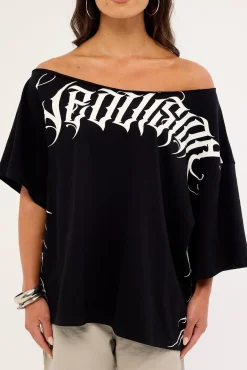 Venomous Off Shoulder Relaxed Tee Black