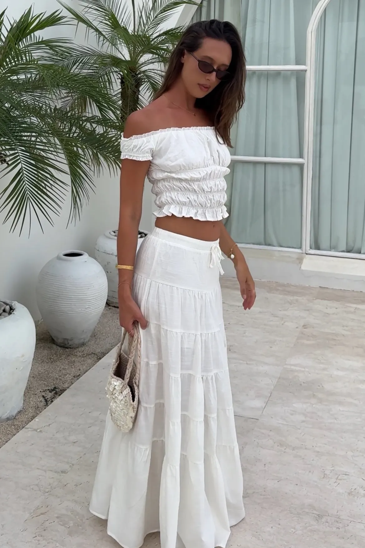 Vera Tiered Maxi Skirt White
