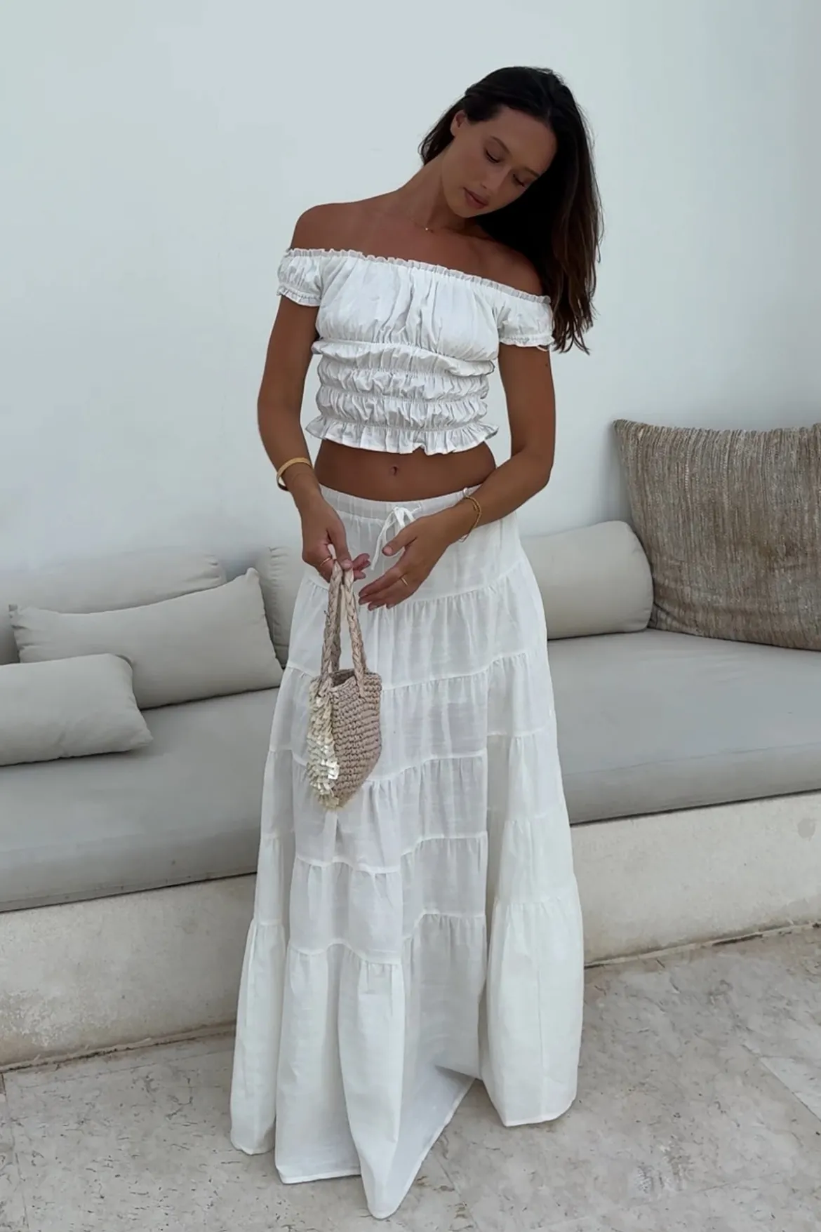 Vera Tiered Maxi Skirt White