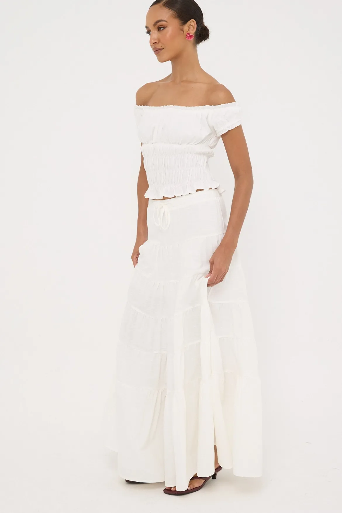 Vera Tiered Maxi Skirt White