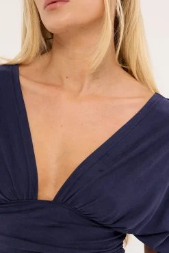 Vernia Plunge Batwing Top Cupro Navy