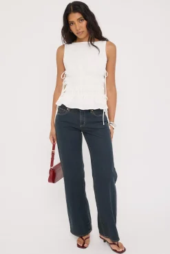 Verona Ruched Side Tie Top White
