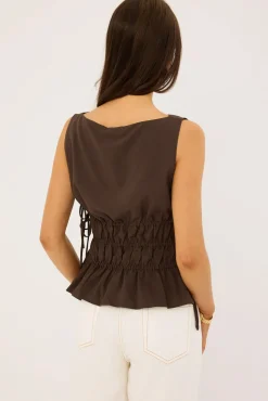 Verona Ruched Side Tie Top Chocolate
