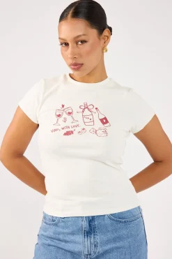 Vino Cap Sleeve Tee White Print