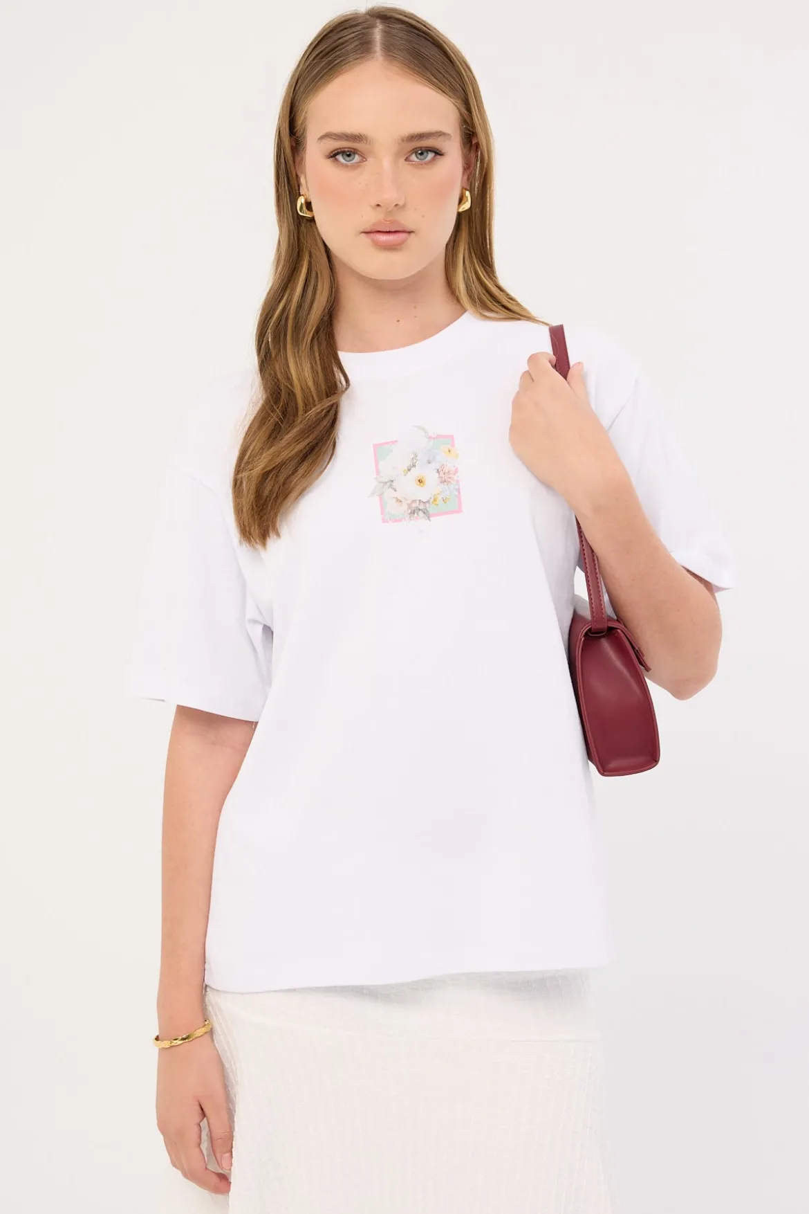 Vintage Bloom Oversized Tee White