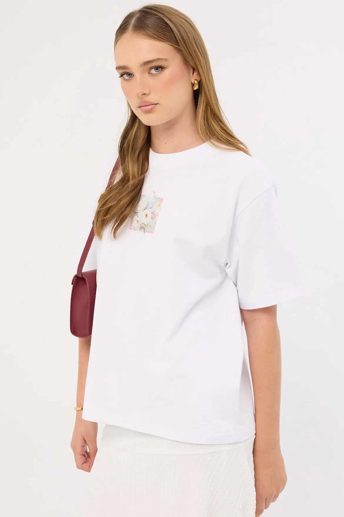 Vintage Bloom Oversized Tee White