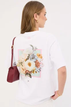 Vintage Bloom Oversized Tee White