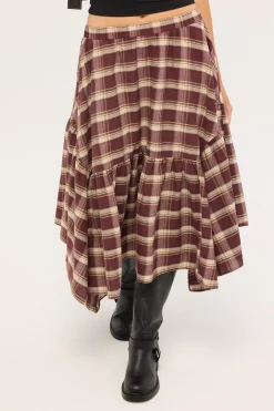 Vintage Check Midi Skirt Brown Print
