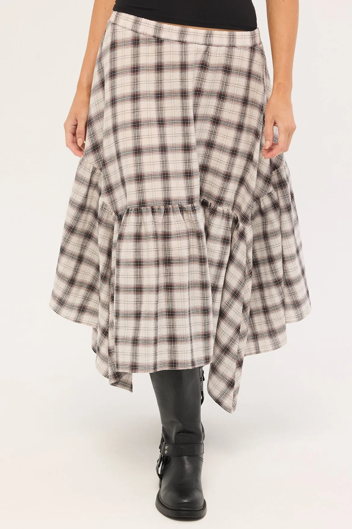 Vintage Check Midi Skirt Check Print