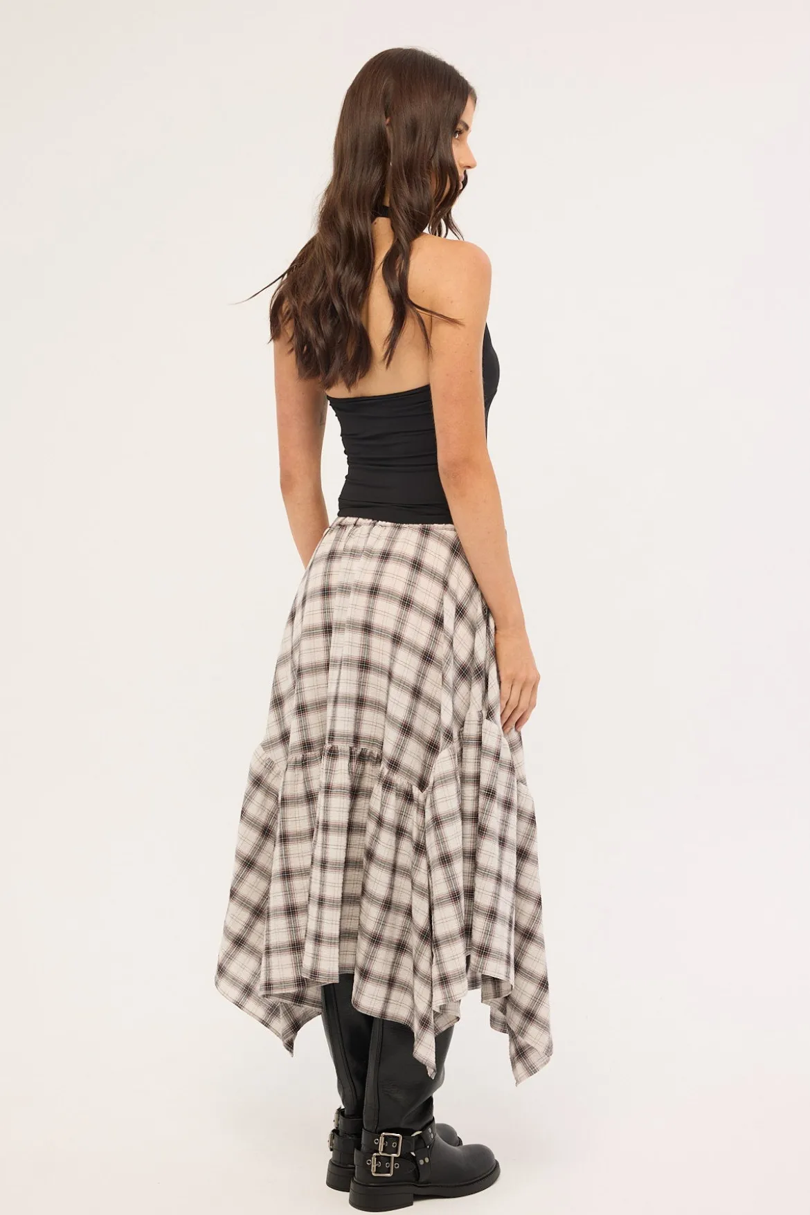 Vintage Check Midi Skirt Check Print