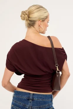 Vionne Mesh Off Shoulder Top Plum