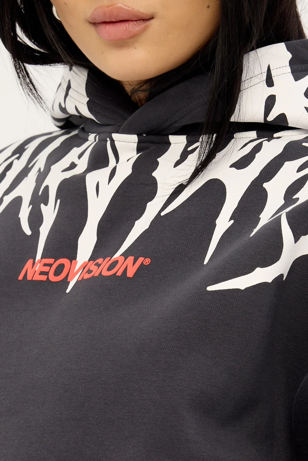 Virus Cropped Oversized Hoodie Washed Black