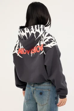 Virus Cropped Oversized Hoodie Washed Black