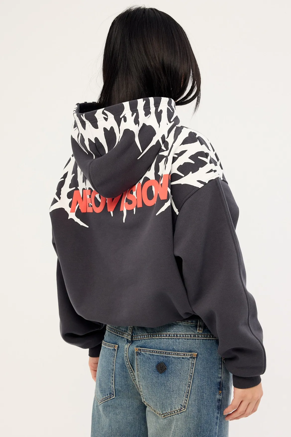 Virus Cropped Oversized Hoodie Washed Black
