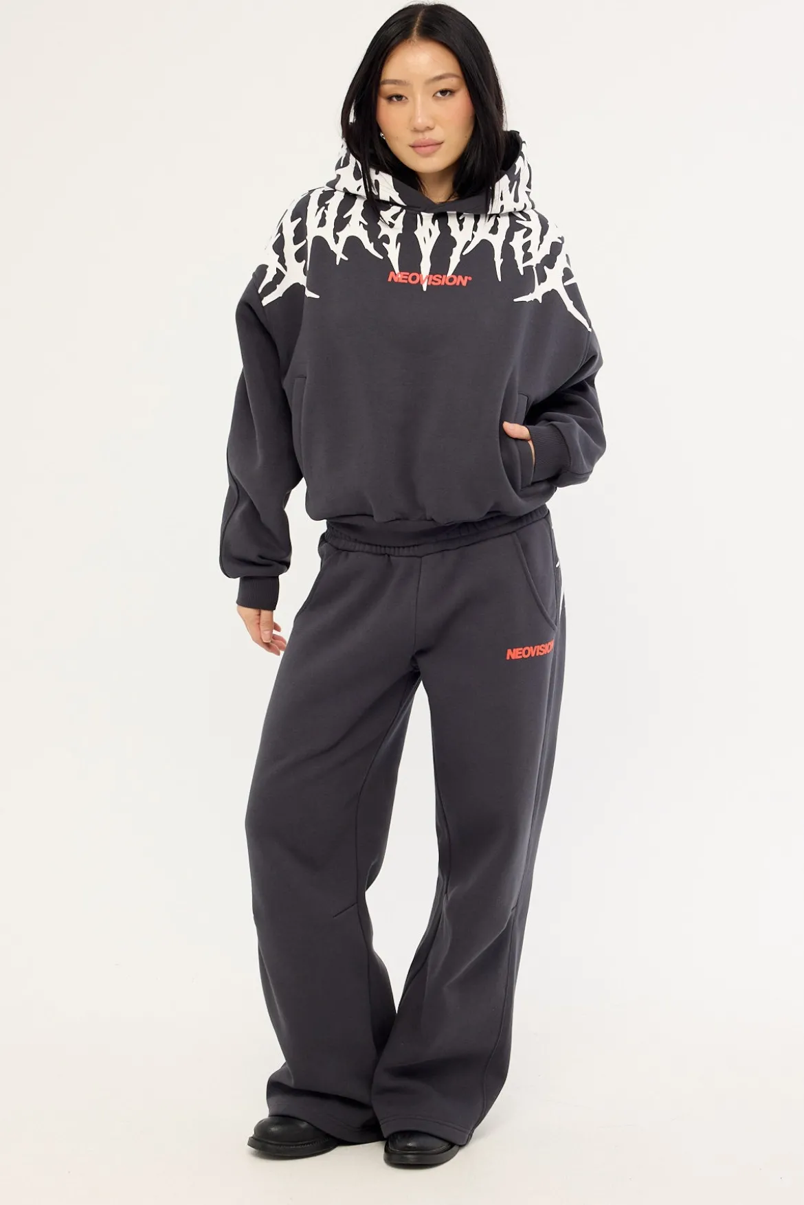 Virus Cropped Oversized Hoodie Washed Black