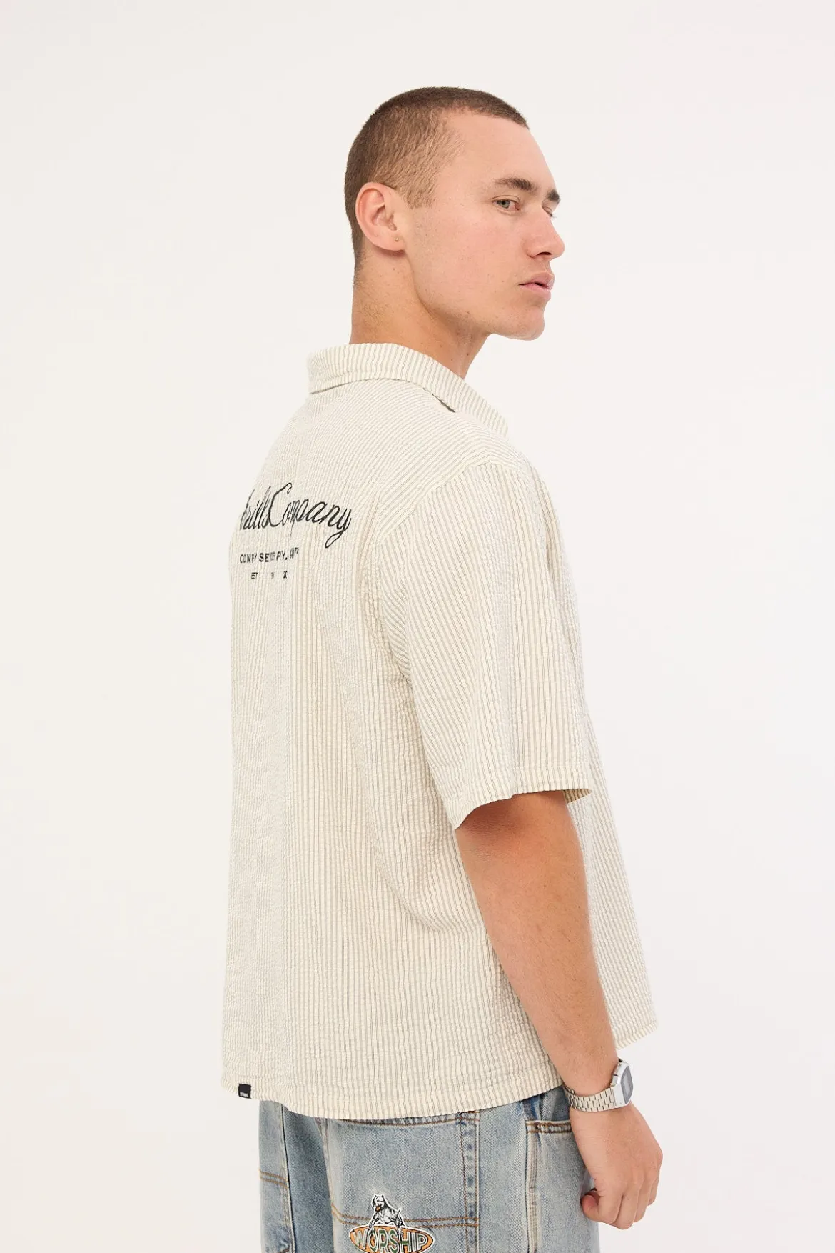 Visions Box Fit Cropped Short Sleeve Shirt Heritage White Stripe