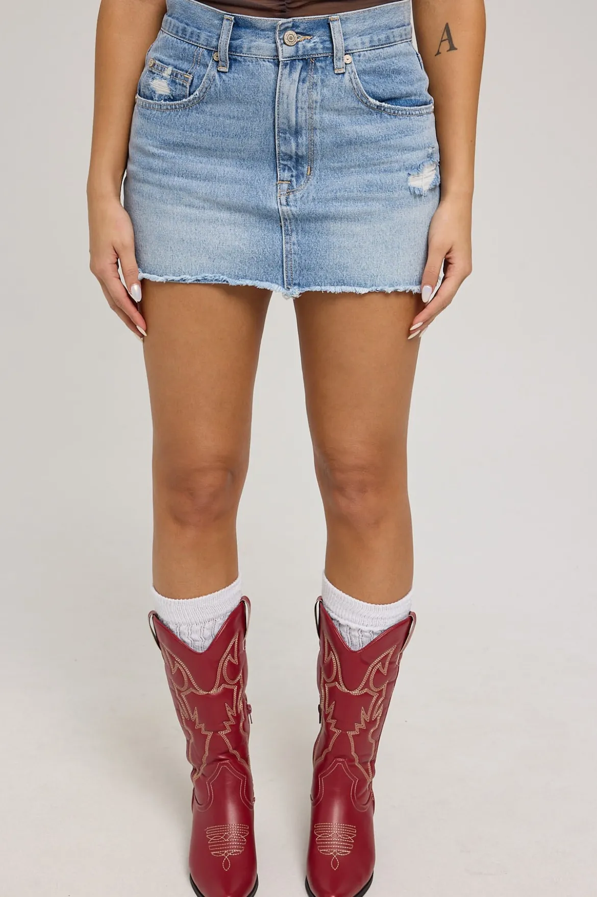 Von Dutch Denim Mini Skirt Light Blue